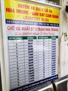 ベトナムのニャチャンからカムラン国際空港への空港バス時刻表